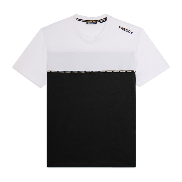 T-shirt colour block con inserto logato