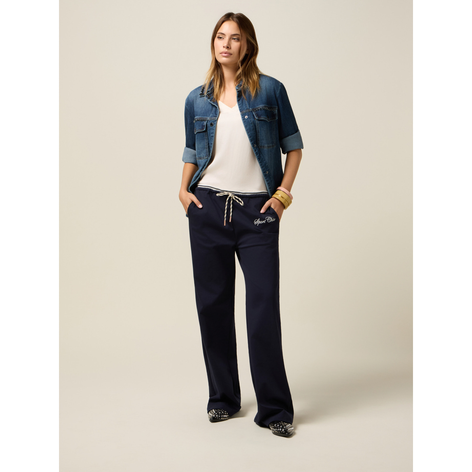 Oltre - Pantalones jogger palazzo de jersey - Azul