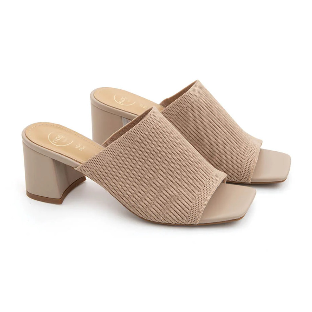 Sabot con tacco largo e fascia microintrecciata - BEIGE