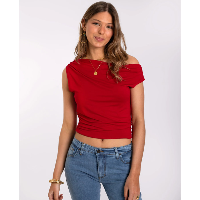 Camiseta de mujer cropped asimétrica