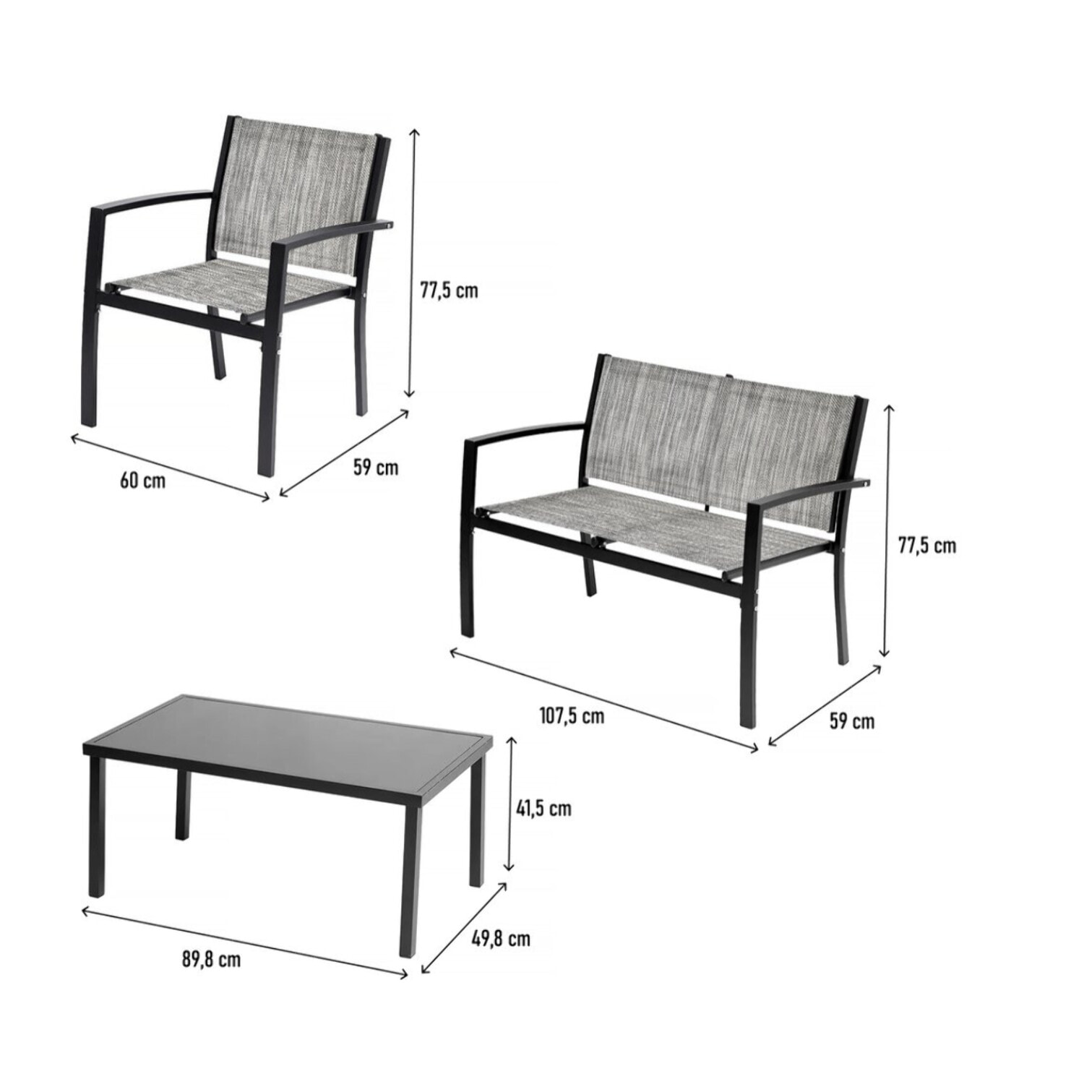 Salon de jardin bas "Lino" - 4 places  - Gris