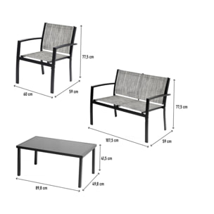 Salon de jardin bas "Lino" - 4 places  - Gris