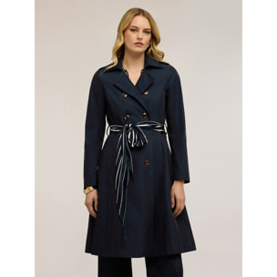 Motivi - Trench in drill misto cotone con doppia cintura - Blu