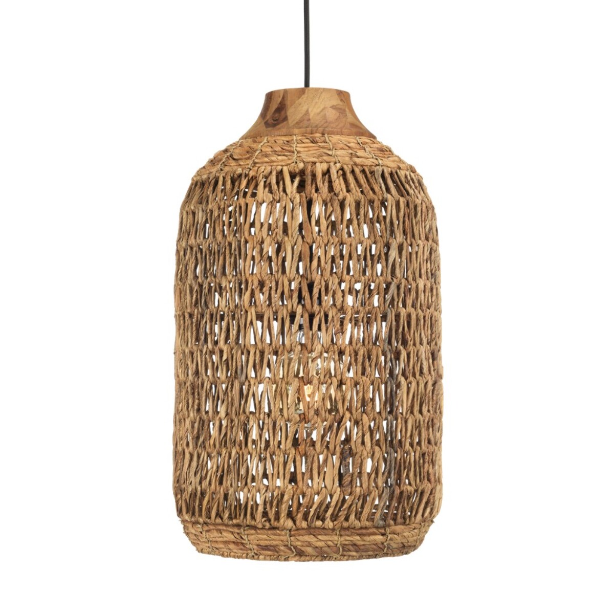 SIXTINE - Suspension 30x30cm en abaca couleur naturelle et teck recyclé