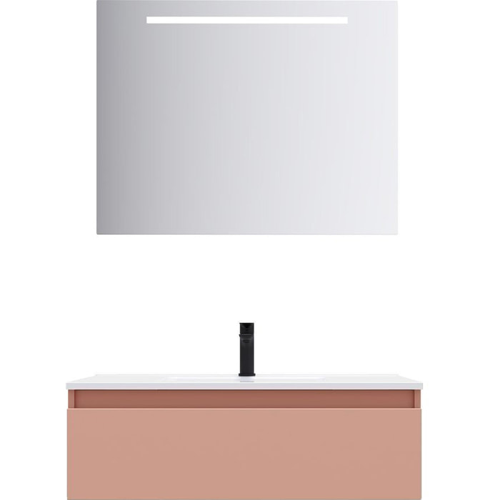 Ensemble vasque intégrée 1 tiroir + miroir - HUDSON