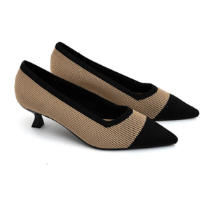 Decolleté a punta bicolore con tacco kitten - KHAKI