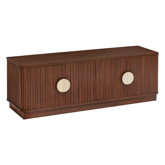 Meuble bas 4 portes 2 étagères Wany marron 140x40cm