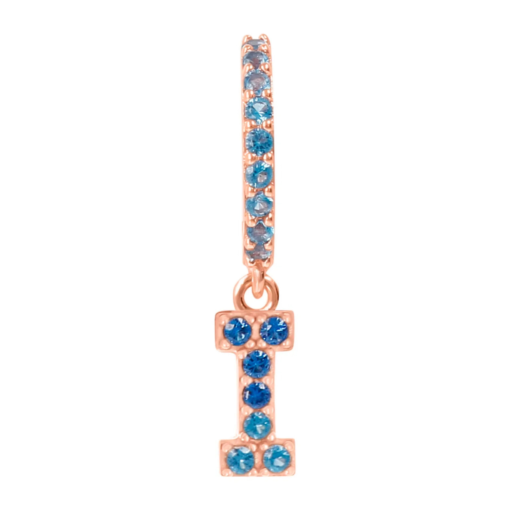 Orecchino Pendente con Lettera I in Pavé di Cubic Zirconia Rosa