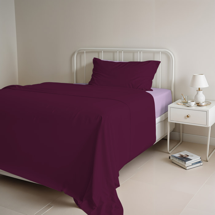 COMPLETO LETTO NATURAL COLOUR MADE IN ITALY COTONE-LILLA/PRUGNA PIAZZA E MEZZA