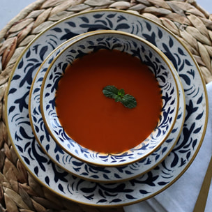 Service de table 48 pièces en grès blanc et bleu HERACLEE