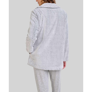 Bata mujer corta tejido Jacquard con dibujo espiga, abertura de botones, bolsillos laterales y manga larga