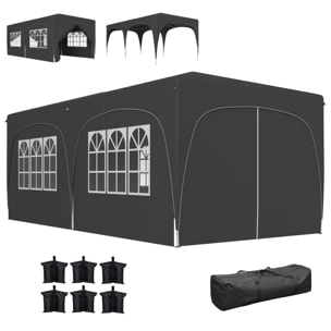 Tonnelle barnum pop up automatique 3x6 m - hauteur réglable - sac de transport, 6 sacs à lester inclus - anthracite