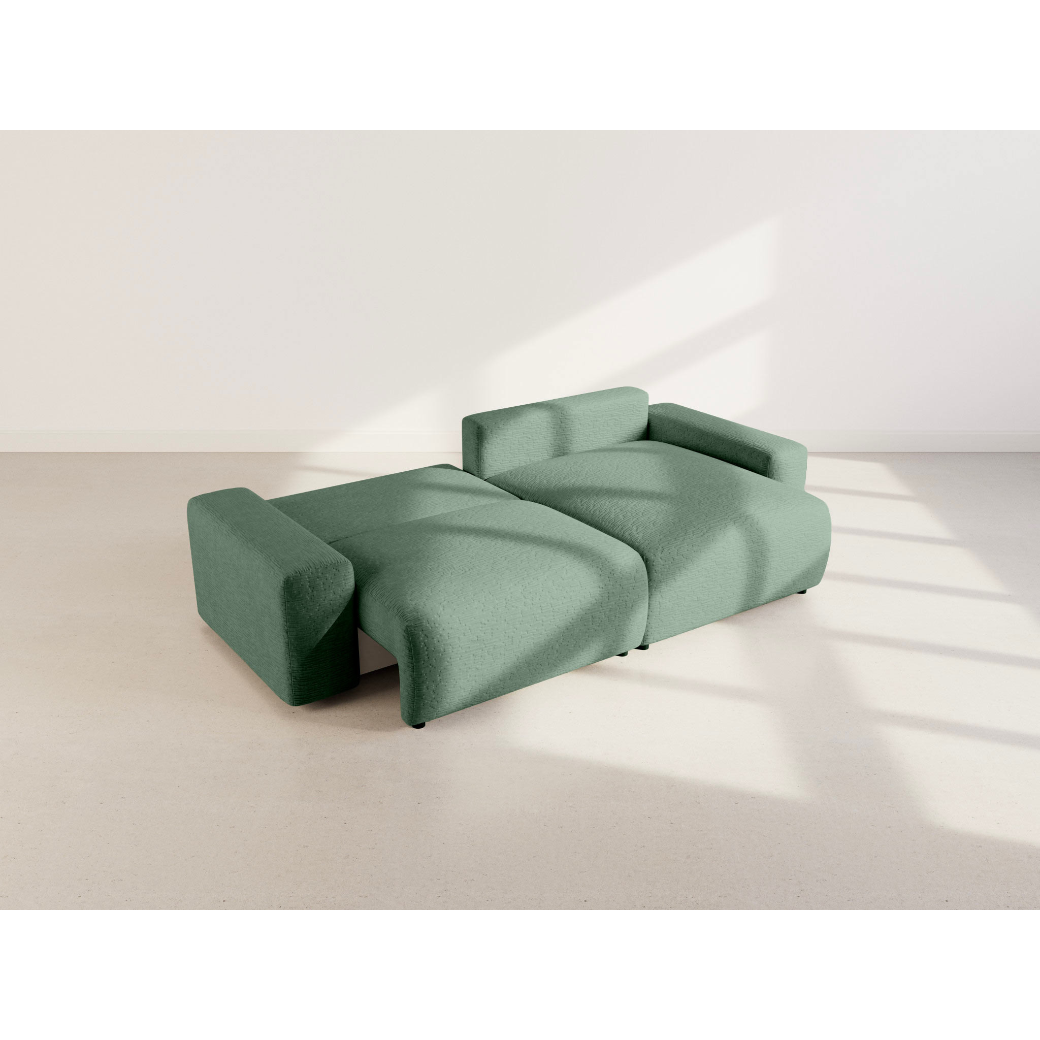 Constance - Canapé d'angle réversible 4 places convertible avec coffre en velours gaufré - Vert