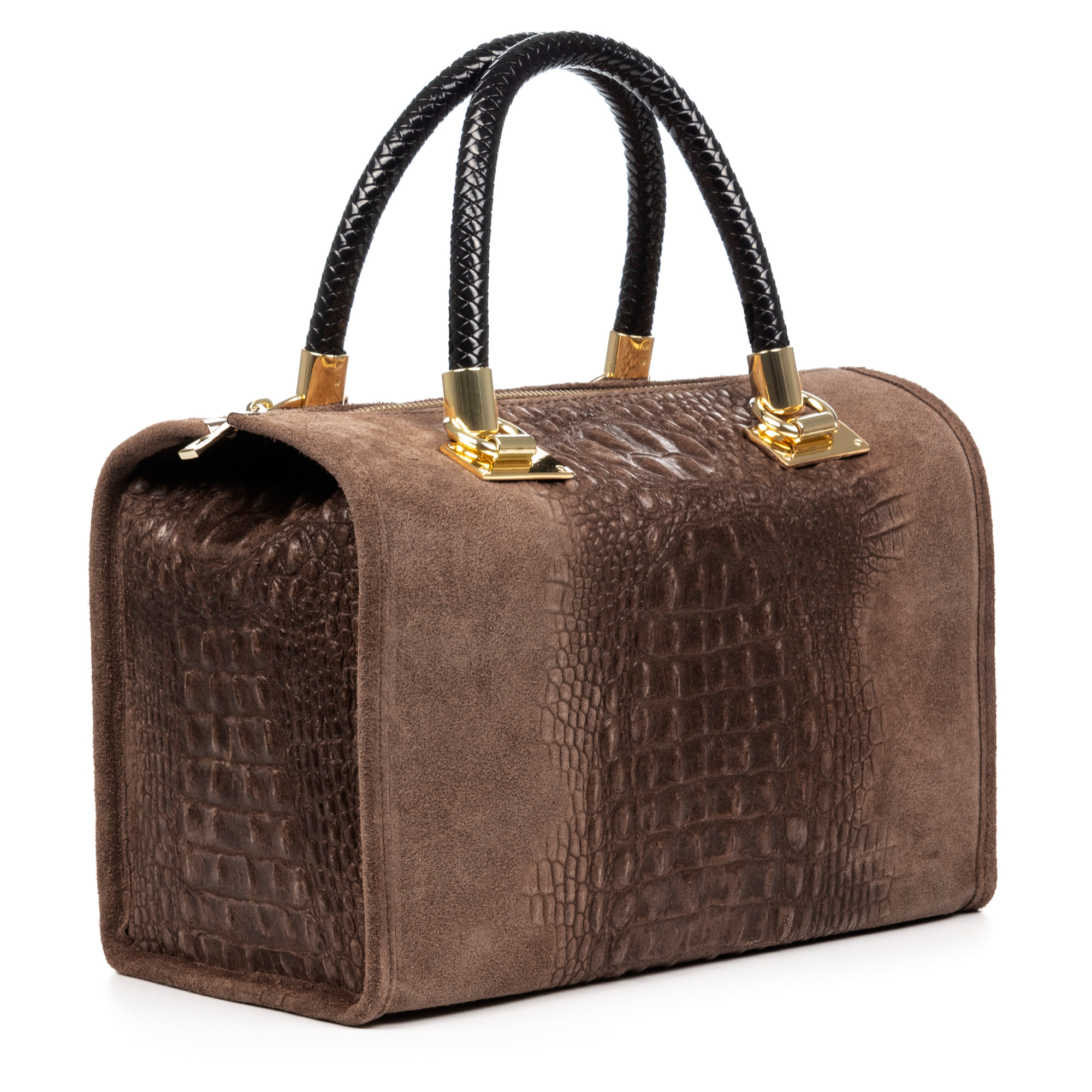 Borsa tote da donna Anacapri. Vera pelle scamosciata con stampa coccodrillo.