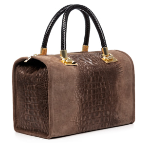 Borsa tote da donna Anacapri. Vera pelle scamosciata con stampa coccodrillo.