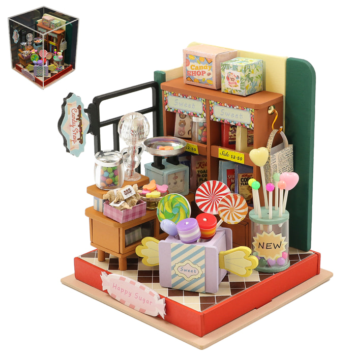 Tienda de dulces Azúcar Feliz. Maqueta 3D realista con gran detalle y luces led.