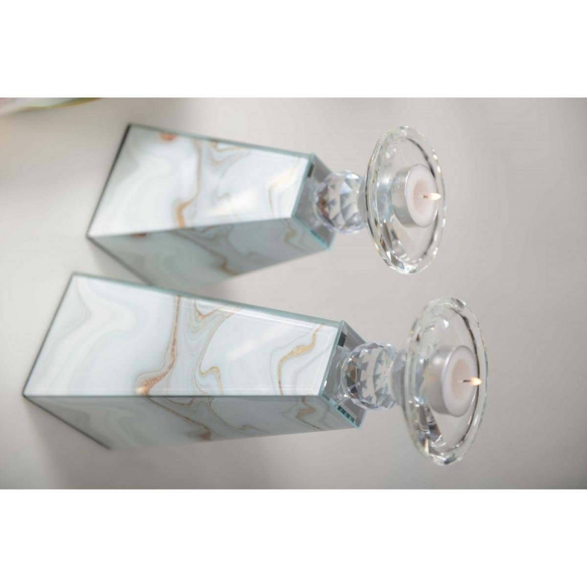Bougeoir blanc et dore 9x9x27.5cm
