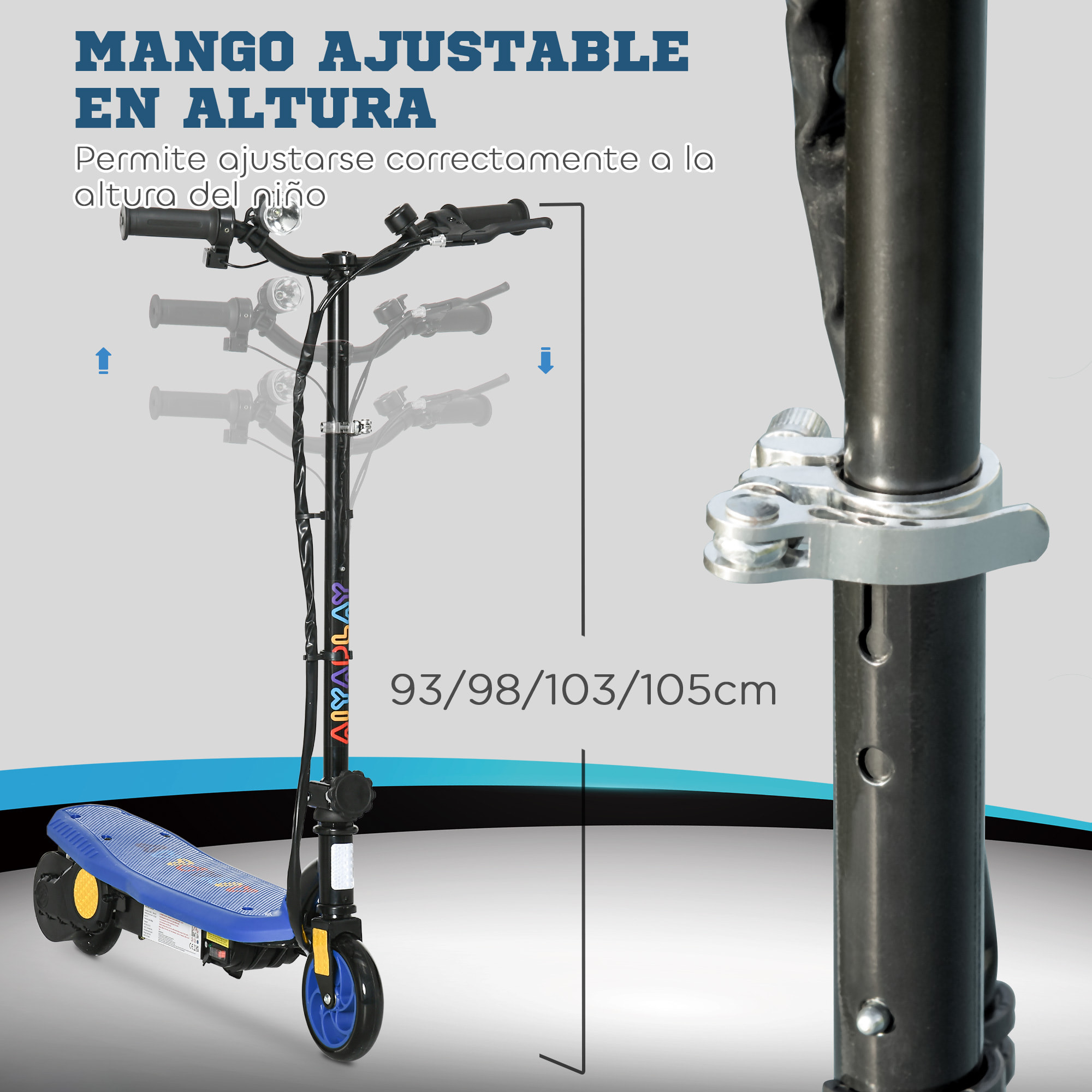 Patinete Eléctrico para Niños de 7-14 Años, Plegable, Patín Eléctrico, Max. 12 km/h, Motor 120 W, Autonomía Máxima 10 km, con Manillar Ajustable en Altura, Faro LED y Freno, Azul