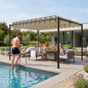 Pérgola de Jardín 3x4 m, Cenador de Jardín con Techo de Lamas Orientables, Estructura de Metal, Protección UPF50+, Pabellón para Exterior, Patio, Terraza, Blanco Crema