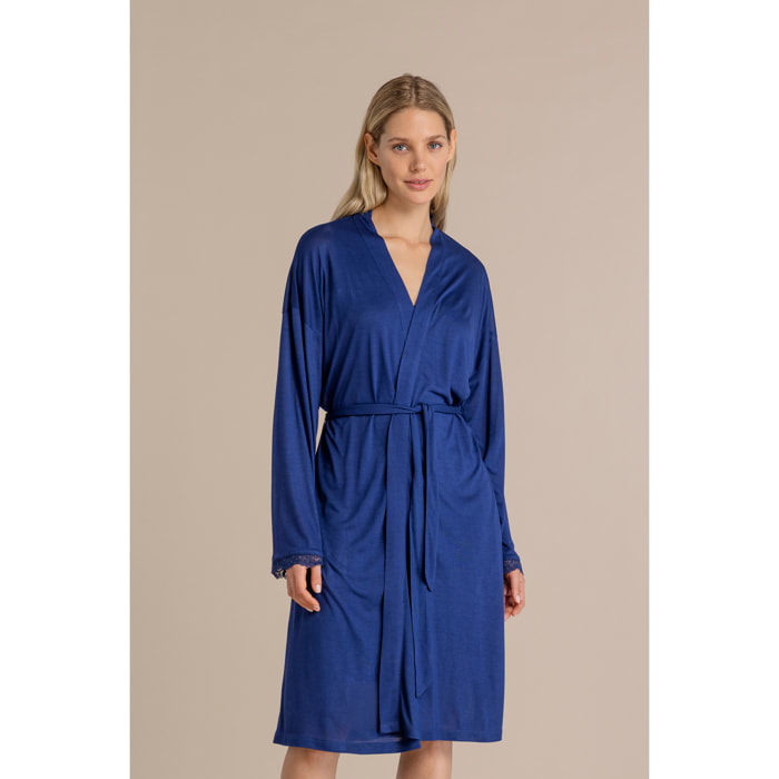 Vestaglia donna in modal con fusciacca colore blu Noidinotte