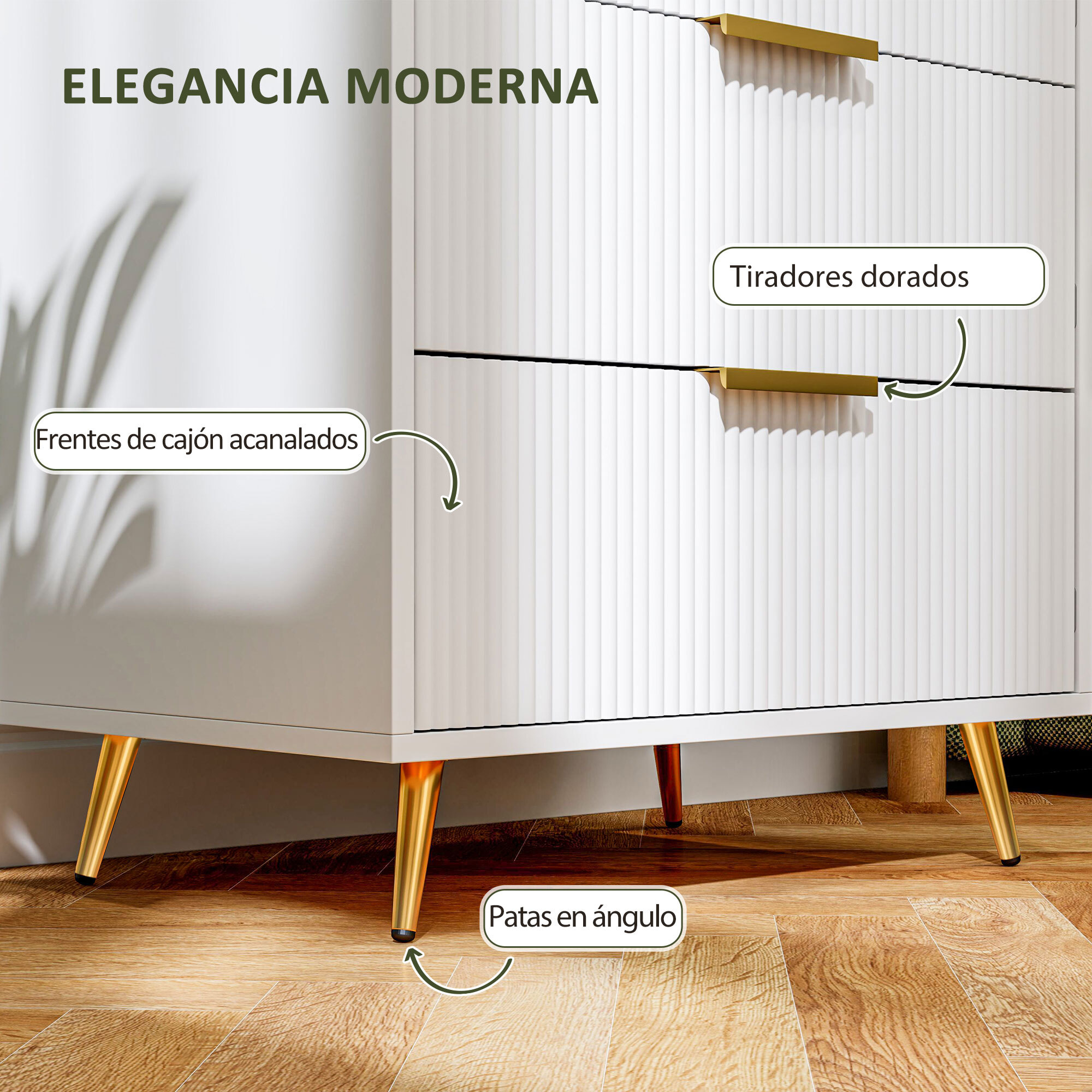 Cómoda con 4 Cajones Cómoda de Dormitorio Moderno con Frentes con Diseño Ondulado Anti-vuelco Cajonera para Salón Pasillo 60x40x90 cm Blanco
