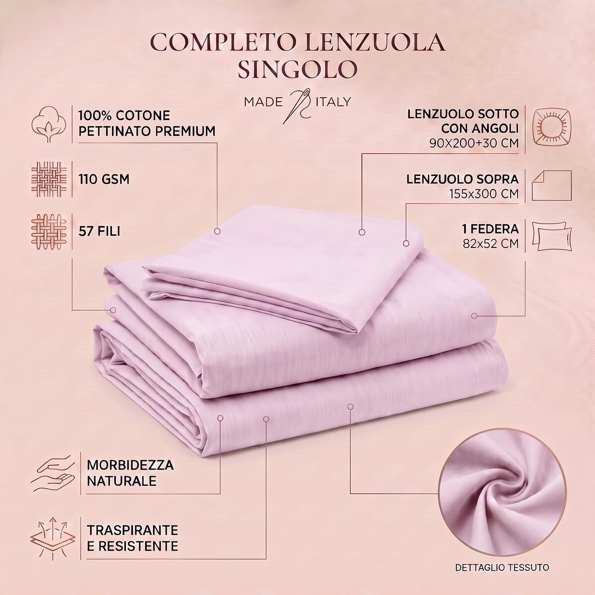 Completo lenzuola in cotone - Rosa