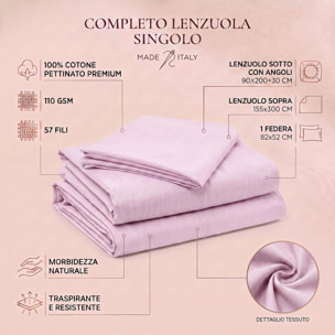 Completo lenzuola in cotone - Rosa