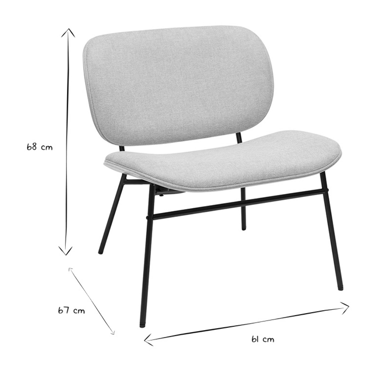 Fauteuil en tissu effet velours texturé beige et métal noir SHELBY