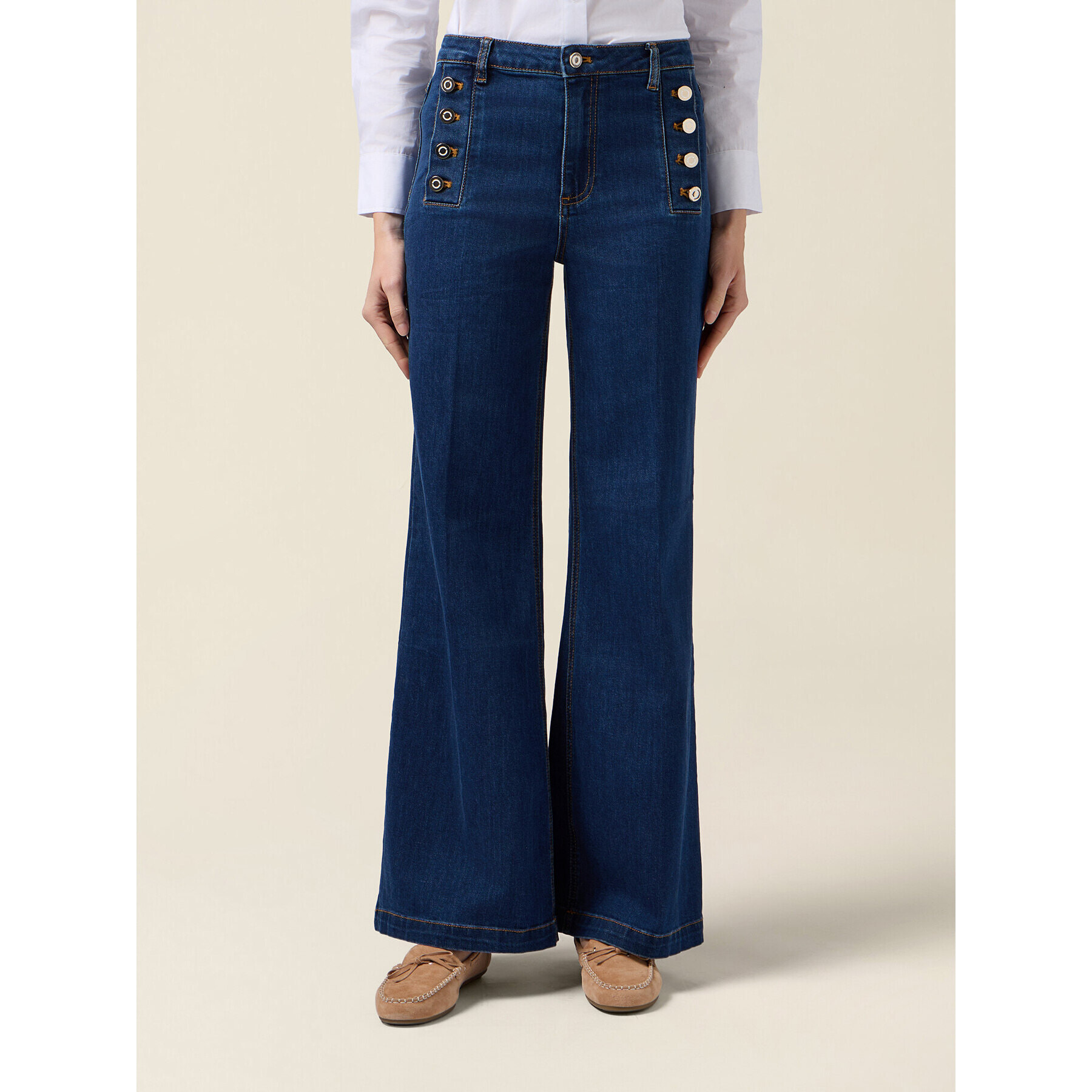 Oltre - Jeans palazzo con botones decorativos - Azul