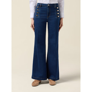 Oltre - Jeans palazzo con botones decorativos - Azul