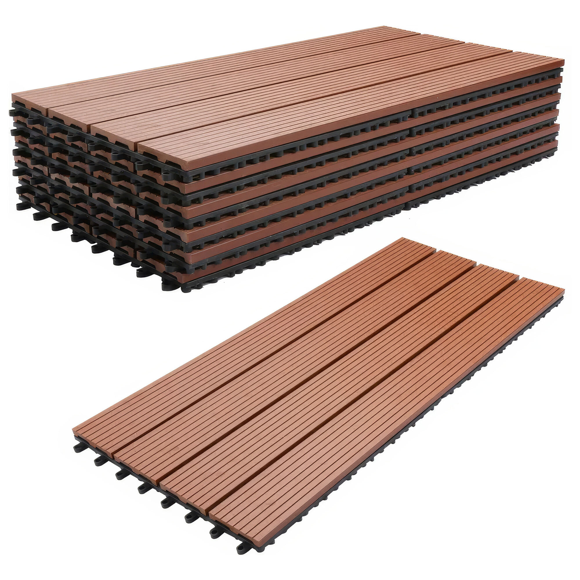 Noka - Pavimento da Esterno con Clip 90x30 cm 6 Piastrelle 1,62 m2 per Giardino Patio Terrazza in WPC OAK