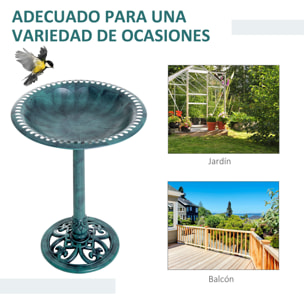 Baño para Pájaros de Jardín al Aire Libre, Altura 70 cm, Comedero para Pájaros con Diseño de Flor de Lis y Acabado Envejecido, Ligero y Resistente, Bebedero para Aves, Verde