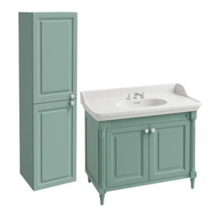 Pack meuble vasque 3 trous Cléo 1889 vert velours + colonne gauche + mélangeur poignés chrome