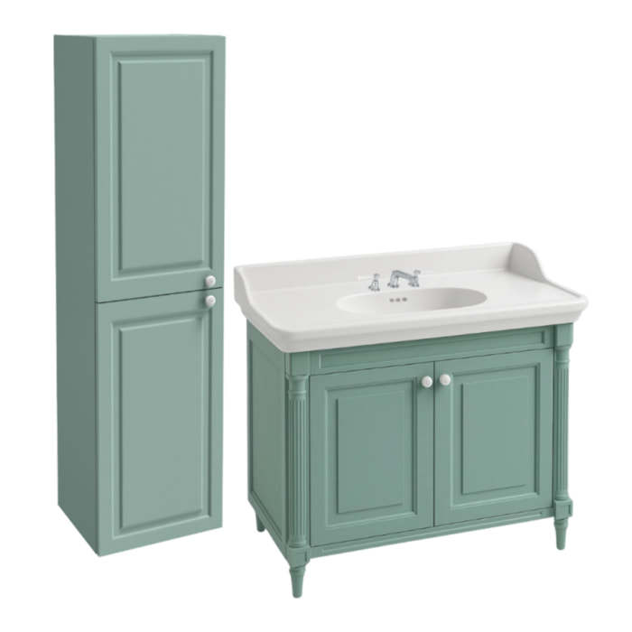 Pack meuble vasque 3 trous Cléo 1889 vert velours + colonne gauche + mélangeur poignés chrome