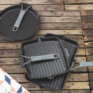 Gril en Fonte Staub, Carré,  24 cm, manche silicone, Noir Mat