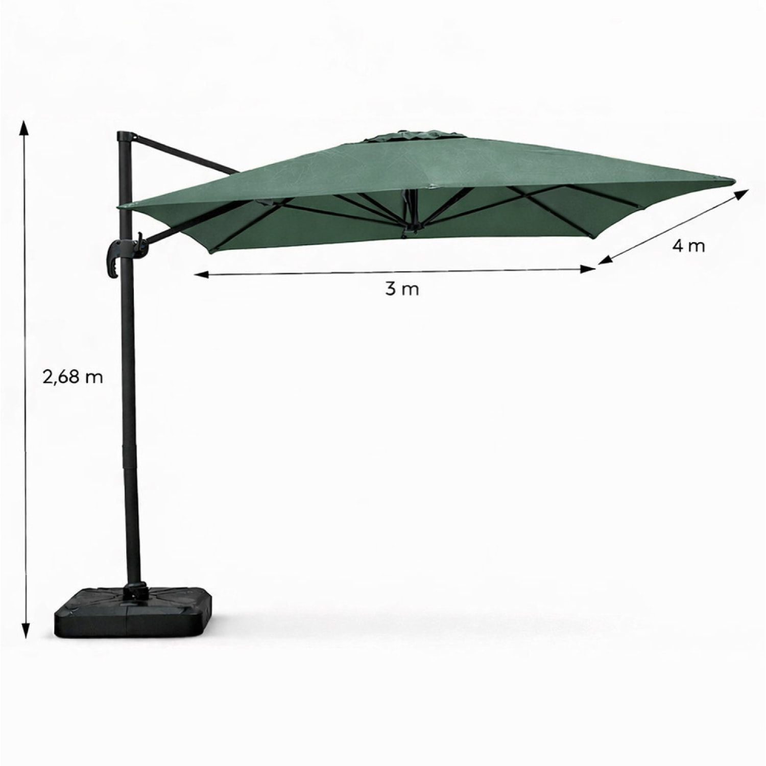 Parasol rectangulaire 3x4m déporté rotatif vert en aluminium NAVIA