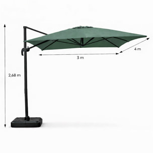Parasol rectangulaire 3x4m déporté rotatif vert en aluminium NAVIA