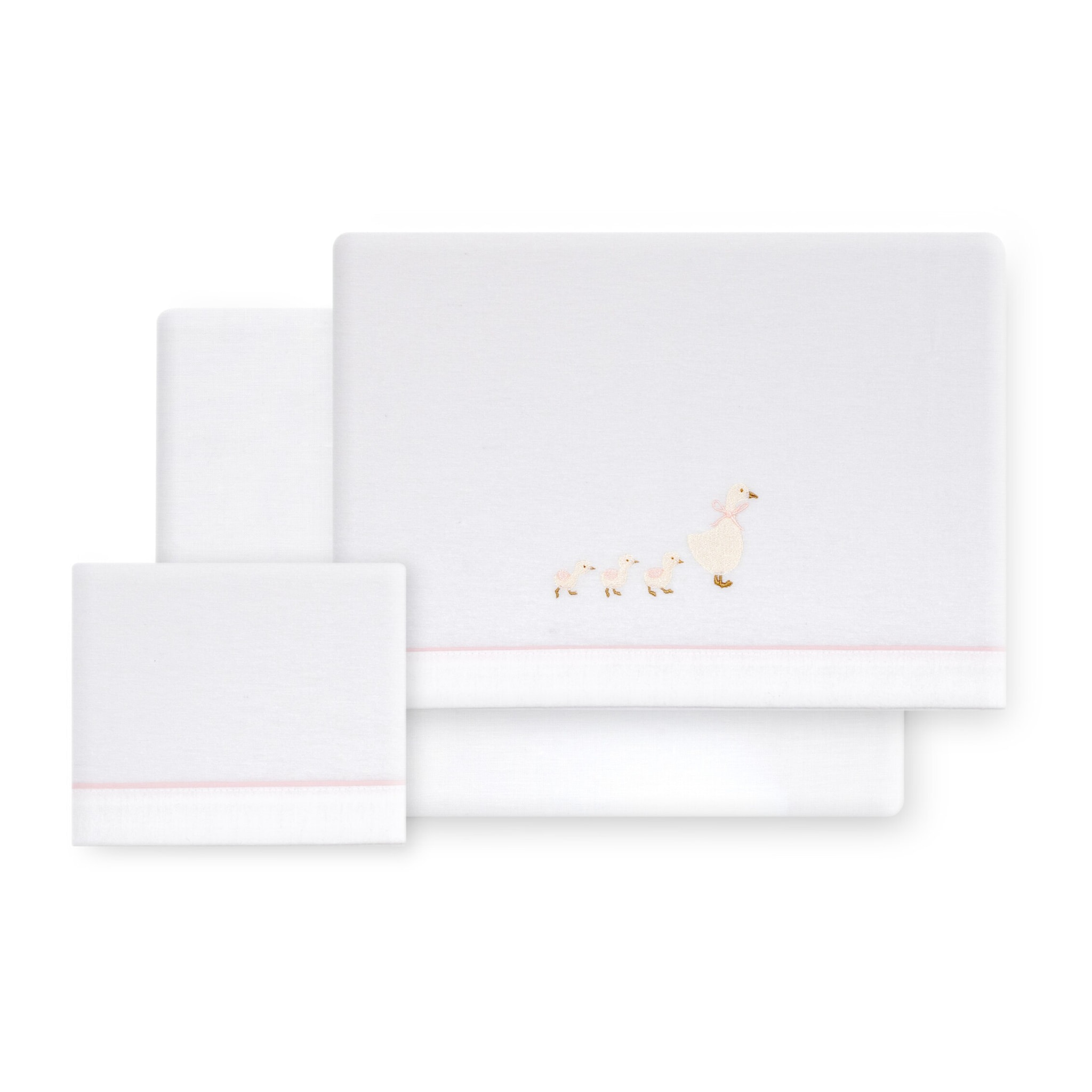 Triptico Cuna Franela Patitos Bco/Rosa