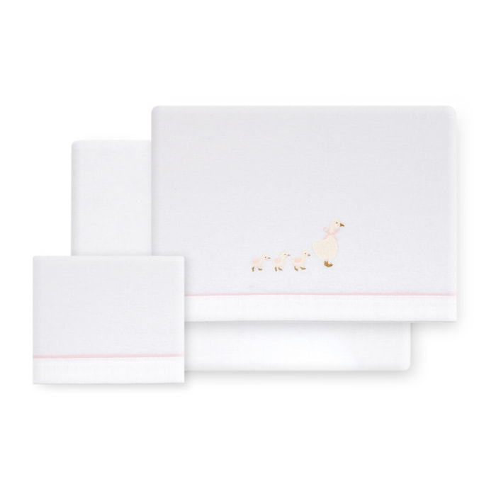 Triptico Cuna Franela Patitos Bco/Rosa