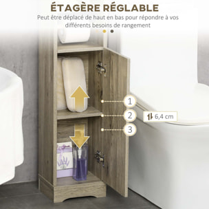 Meuble WC armoire toilette - porte, 2 étagères, niche, support papier - dim. 23L x 18l x 100H cm - gris