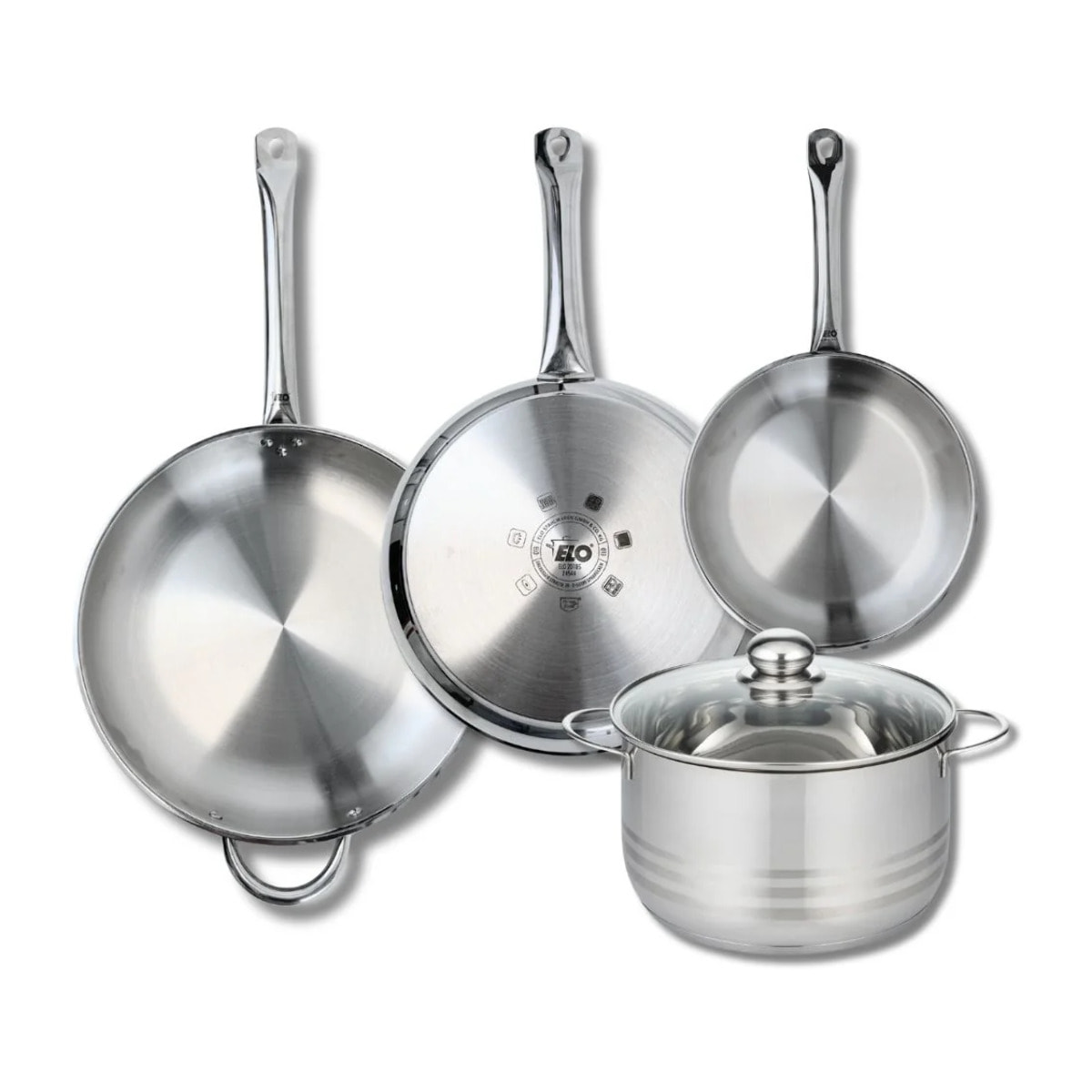 Ensemble de 3 Poêles de cuisson 24, 28 et 32 cm et 1 faitout 24 cm Elo Profi Brillant