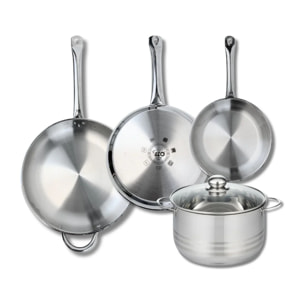 Ensemble de 3 Poêles de cuisson 24, 28 et 32 cm et 1 faitout 24 cm Elo Profi Brillant