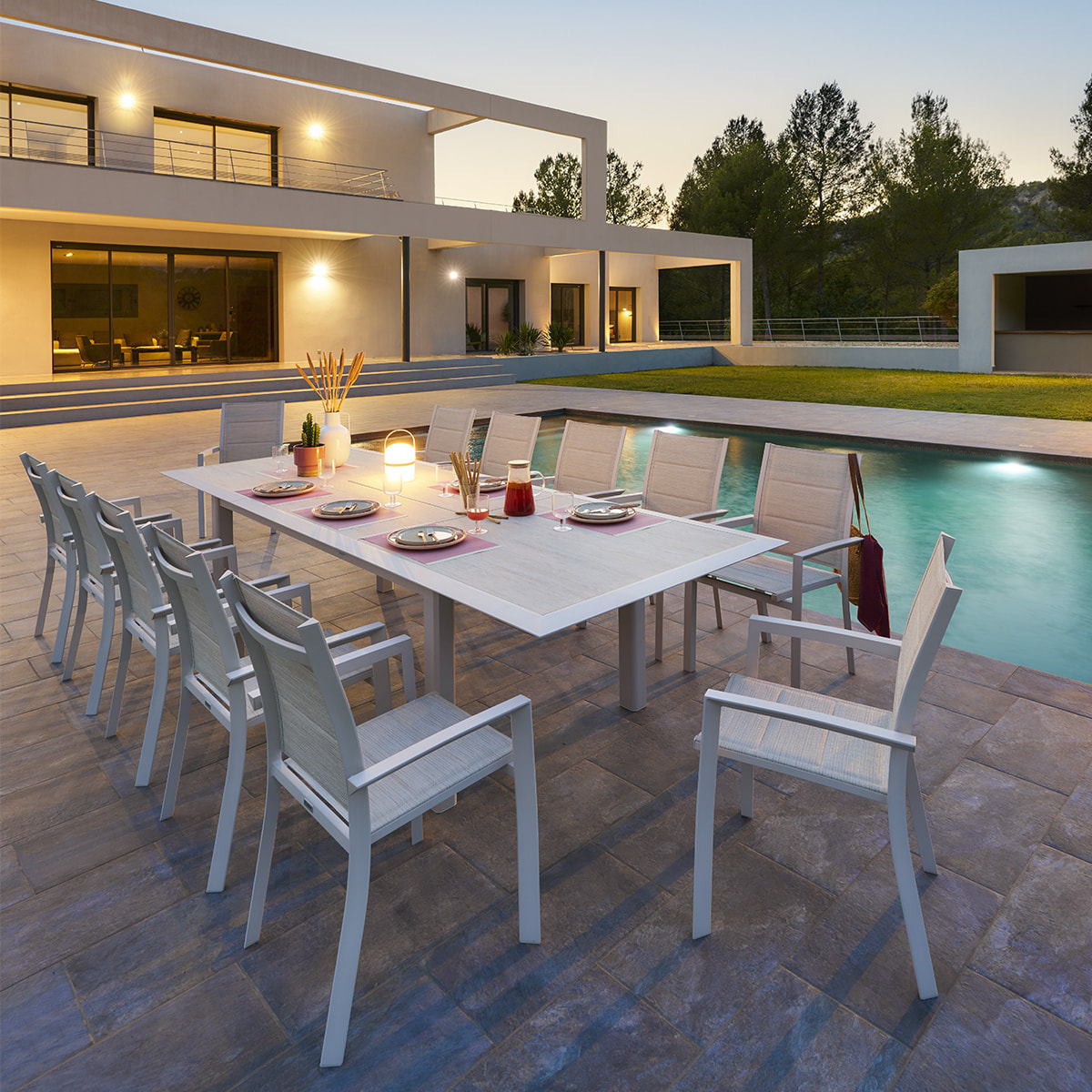Table de jardin extensible "Allure" effet bois & avoine 12 places en aluminium
