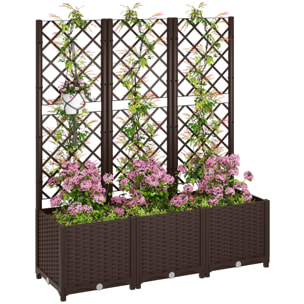 Jardinera con Enrejado de PP Jardinera Exterior Grande con Drenaje y Amplio Espacio para Plantas Trepadoras Macetero con Soporte para Jardín Patio Terraza 120x40x135 cm Marrón