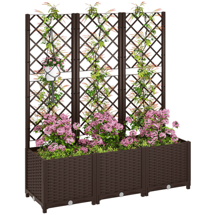 Jardinera con Enrejado de PP Jardinera Exterior Grande con Drenaje y Amplio Espacio para Plantas Trepadoras Macetero con Soporte para Jardín Patio Terraza 120x40x135 cm Marrón
