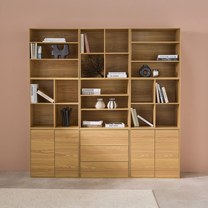 Kit étagère, bibliothèque modulable décor bois 9 éléments KOMPO