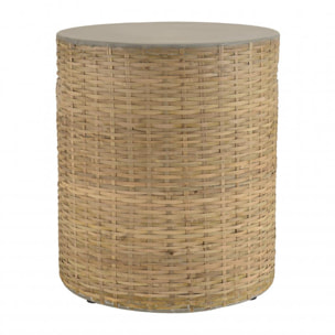 HANS - Table d'appoint ronde plateau en béton socle en bambou naturel