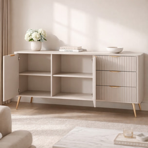 Madia Soggiorno Con 2 Ante e 3 Cassetti Credenza Salvaspazio Design Moderno Elegante Per Soggiorno Camera Con Piedini Slanciati 163 x 81 x 38 Cm Beige