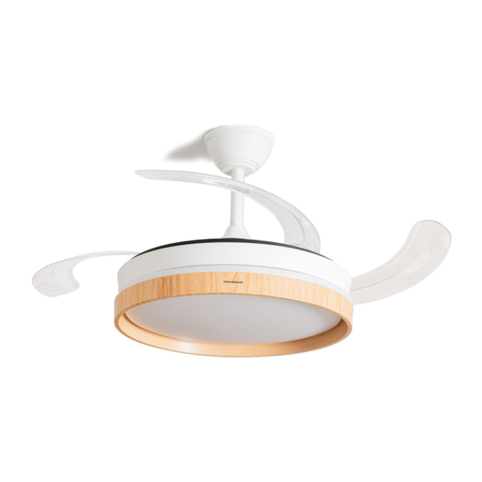 Ventilador de Techo con Luz LED y 4 Aspas Retráctiles Woteez InnovaGoods Madera 72 W Ø49-104 cm