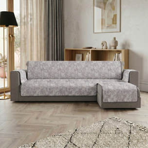 COPRIDIVANO GLAMOUR con Penisola DESTRA, Antiscivolo, Cotone+Microfibra+Fibre Varie, Made in Italy - GRIGIO SCURO